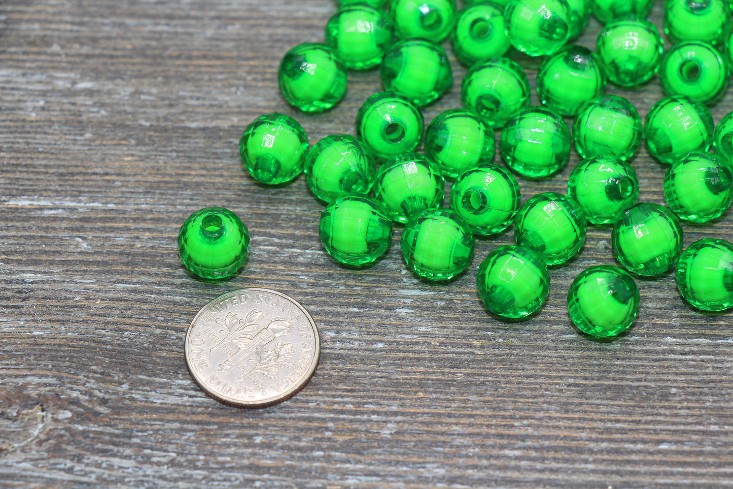 10mm Green Faceted Beads, Round Faceted Acrylic Loose Beads, Bubblegum Beads, Chunky Beads, Bracelet Gumball Beads #2015