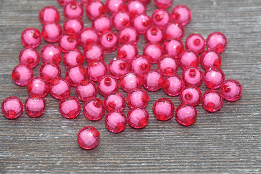 10mm Hot Pink Faceted Beads, Round Faceted Acrylic Loose Beads, Bubblegum Beads, Chunky Beads, Bracelet Gumball Beads #2020