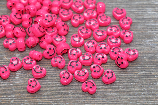 Pink Heart Smiley Face Beads, Heart Shape Smiley Face Beads, Cute Smiling Face Beads, Happy Face Beads, Craft Bracelet Beads #2023