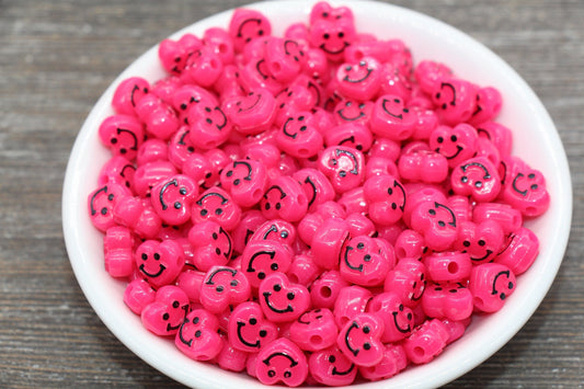 Pink Heart Smiley Face Beads, Heart Shape Smiley Face Beads, Cute Smiling Face Beads, Happy Face Beads, Craft Bracelet Beads #2023