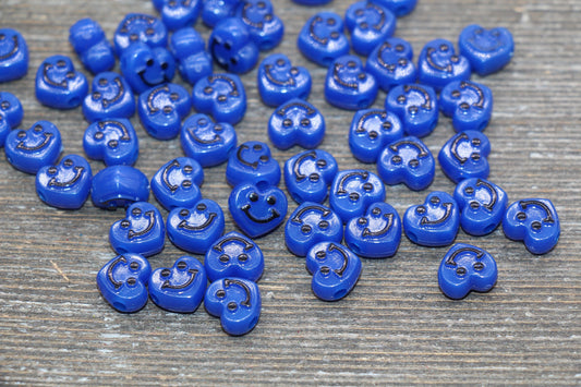 Royal Blue Heart Smiley Face Beads, Heart Shape Smiley Face Beads, Cute Smiling Face Beads, Happy Face Beads, Craft Bracelet Beads #2025