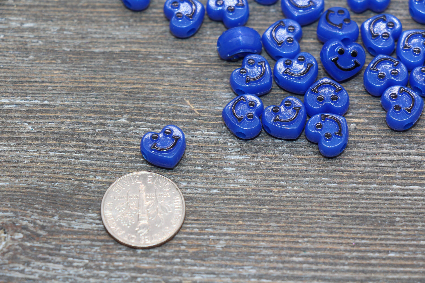 Royal Blue Heart Smiley Face Beads, Heart Shape Smiley Face Beads, Cute Smiling Face Beads, Happy Face Beads, Craft Bracelet Beads #2025