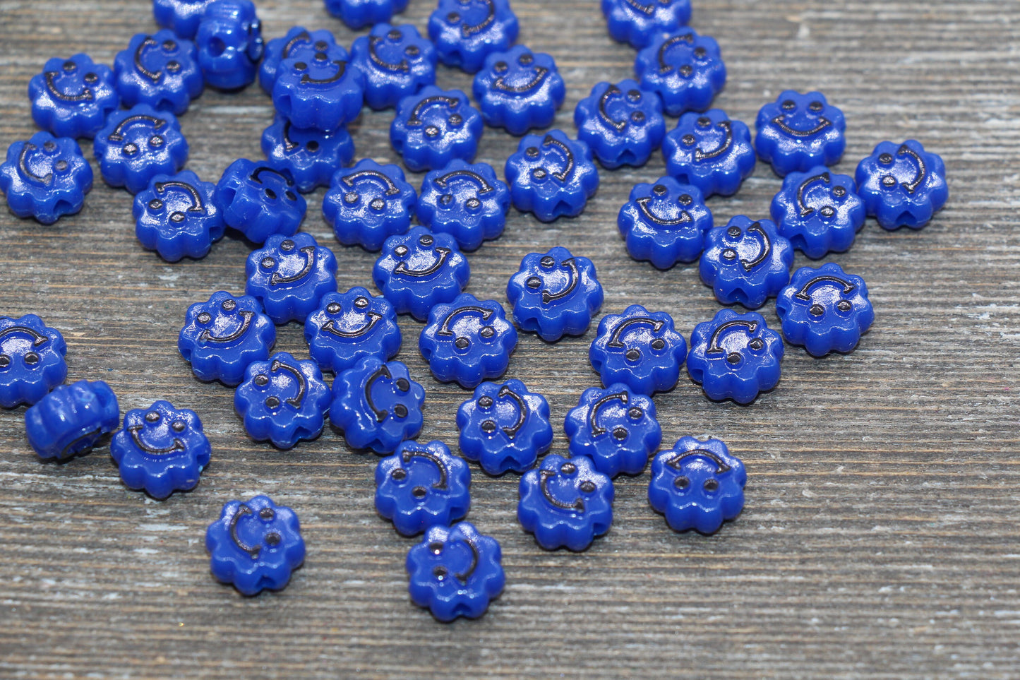 Royal Blue Smiley Face Beads, Cloud Shape Smiley Face Beads, Cute Smiling Face Beads, Happy Face Beads, Craft Bracelet Beads #2029
