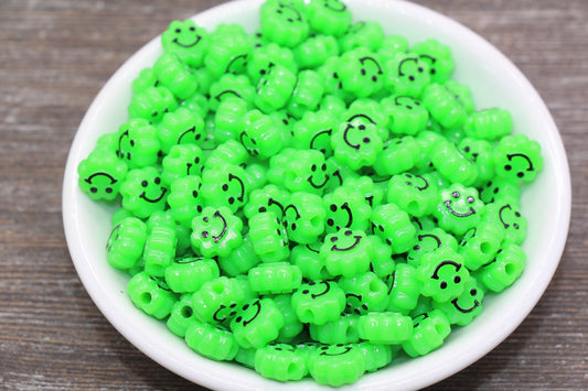 10mm Green Acrylic Smiley Face Beads