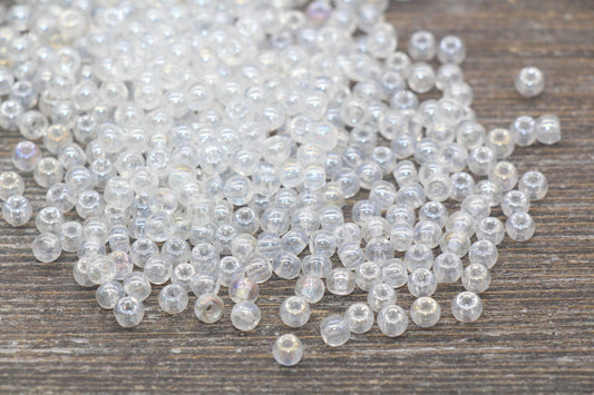 Round Transparent Glass Beads, 4mm Glass Round Seed Beads, Glossy Clear Seed Beads, Beading Supplies #2172
