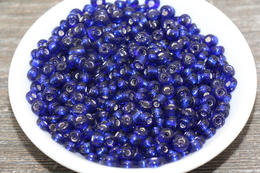 5mm Blue Transparent Glass Beads with Silver Lined, Blue Glass Round Beads, Rocailles Beads, Beading Supplies #1281