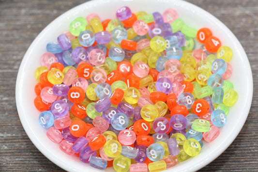 7 mm transparent acrylic multicolor number beads 0–9; multicolor transparent beads