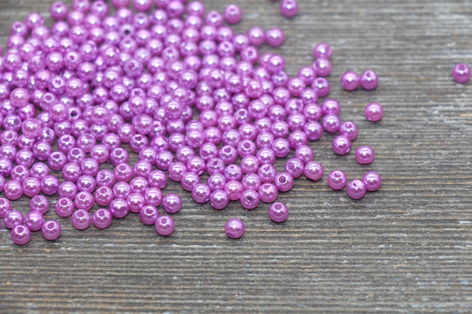 4mm Lavender Faux Pearl Beads, Lavender Faux Pearl Gumball Beads, Imitation Pearl Beads, Chunky Beads, Smooth Plastic Round Beads #2048