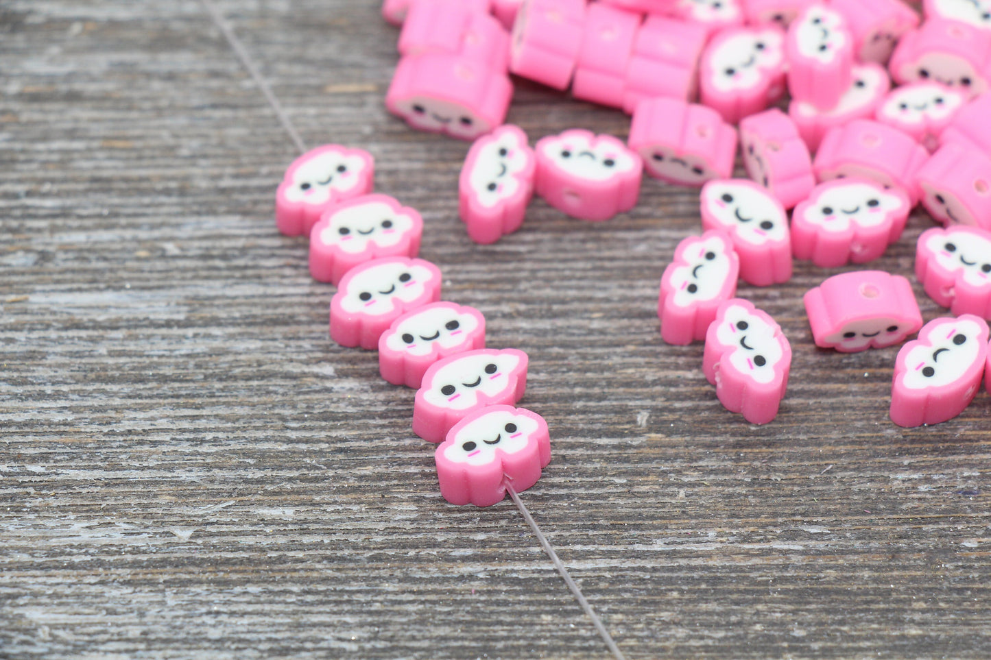 Cloud Polymer Clay Beads, Pink Cloud Beads, Cloud Cane Beads, Fimo Cane Beads, Jewelry Beads, Beads for Bracelet #65