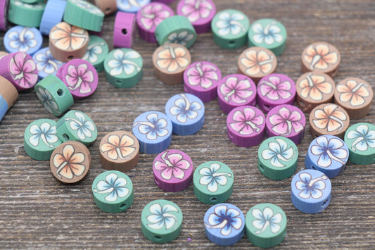 Flower Polymer Clay Beads, Multicolor Flower Clay Beads, Flower Cane Beads, Fimo Cane Beads, Jewelry Beads, Beads for Bracelet #74