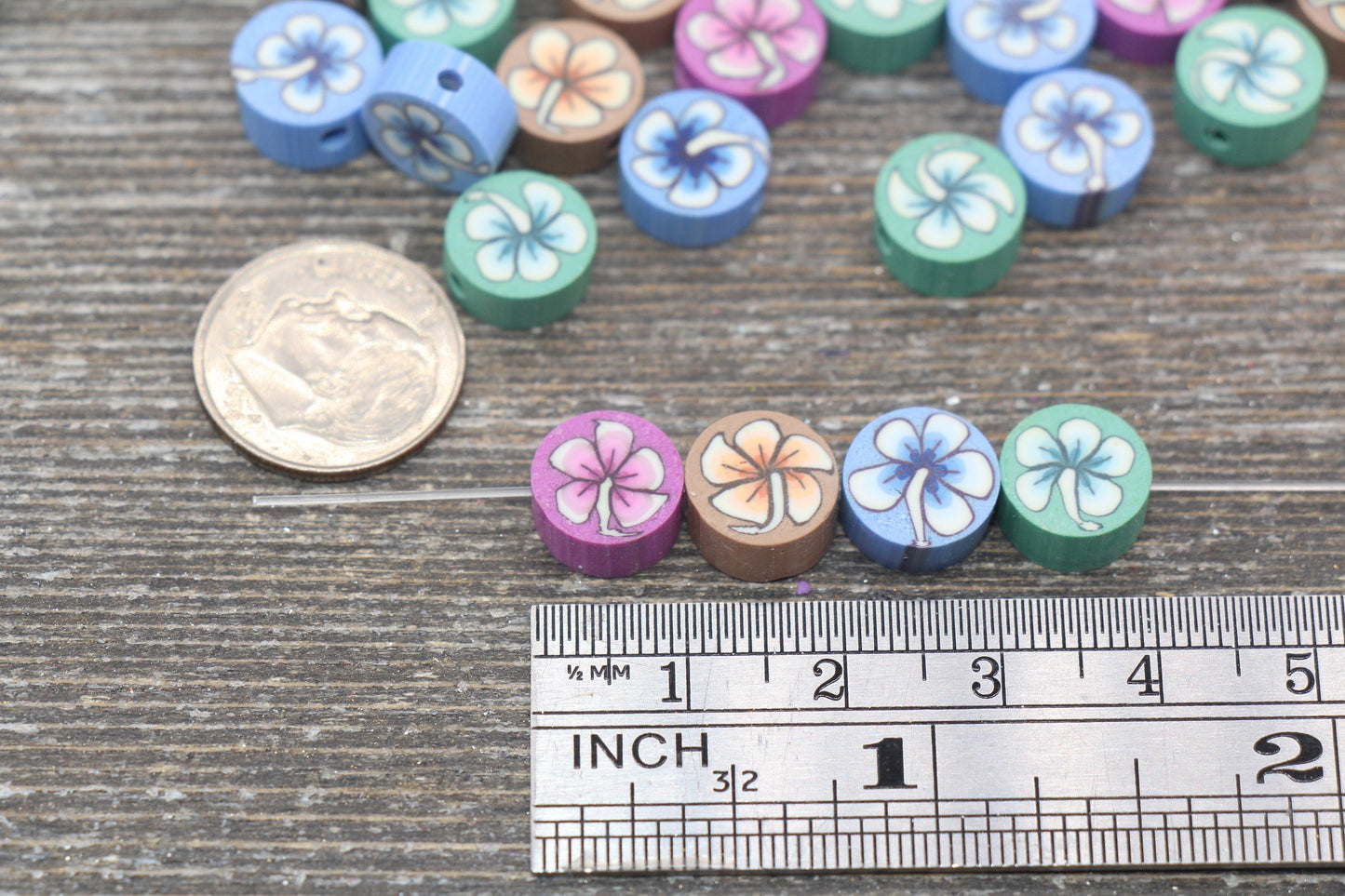 Flower Polymer Clay Beads, Multicolor Flower Clay Beads, Flower Cane Beads, Fimo Cane Beads, Jewelry Beads, Beads for Bracelet #74