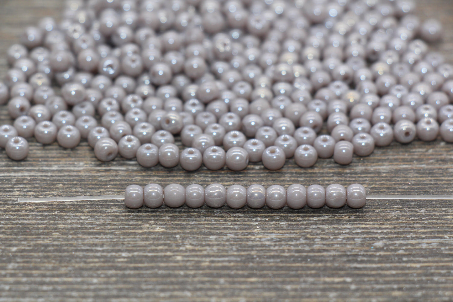 Round Gray Glossy Glass Beads, 4mm Glass Round Seed Beads, Glossy Gray Opaque Seed Beads, Beading Supplies #2182