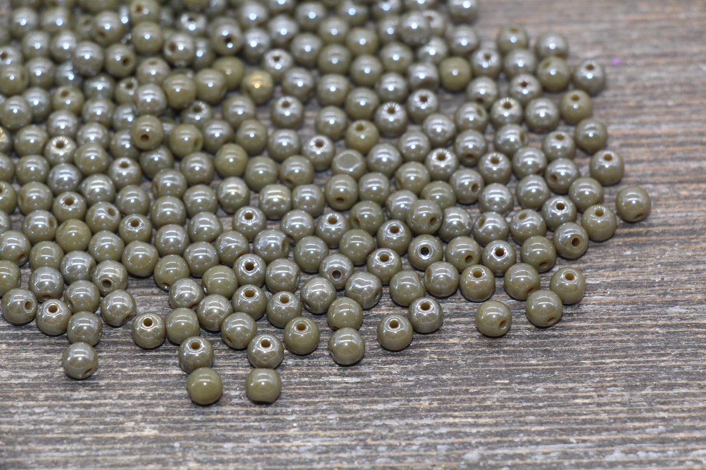 Round Olive Green Glossy Glass Beads, 4mm Glass Round Seed Beads, Glossy Olive Green Opaque Seed Beads, Beading Supplies #2183