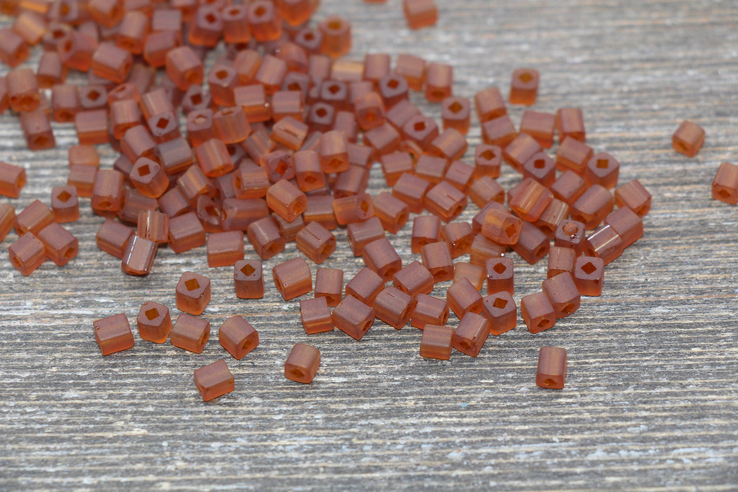 Matte Square Glass Seed Beads, 4mm Cube Glass Beads, Frosted Translucent Brown Square Seed Beads, Beading Supplies #2108