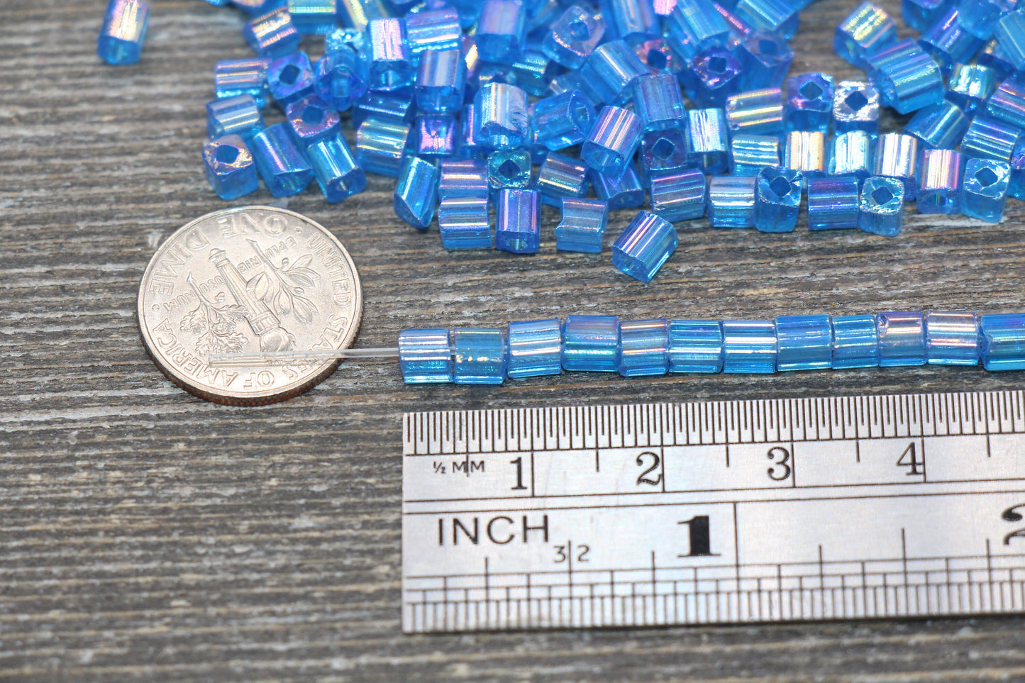 Iridescent Square Glass Beads, 4mm Cube Glass Beads, Sparkle Glass Beads, Transparent Blue AB Square Seed Beads, Beading Supplies #2113