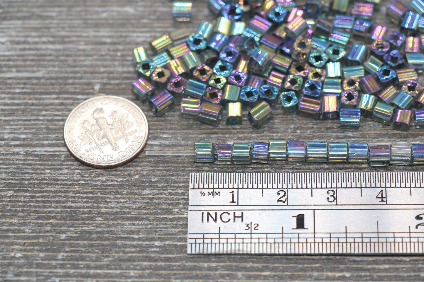 Iridescent Square Glass Beads, 4mm Cube Glass Beads, Sparkle Glass Beads, Transparent Gray AB Square Seed Beads, Beading Supplies #2117