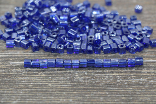 Glossy Square Glass Beads, 4mm Cube Glass Beads, Shinny Glass Bead, Transparent Royal Blue Square Seed Beads, Beading Supplies #2131