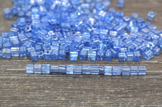 Glossy Square Glass Beads, 4mm Cube Glass Beads, Shinny Glass Bead, Transparent Cornflower Blue Square Seed Beads, Beading Supplies #2136