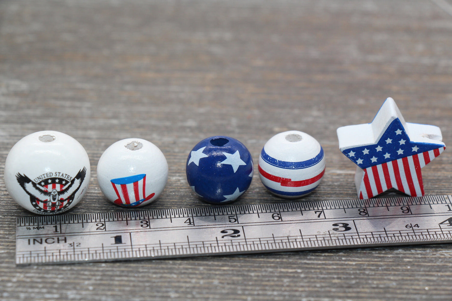 Patriotic Wood Bead Set, Red, White, and Blue Independent Day Beads, Craft Wooden Beads