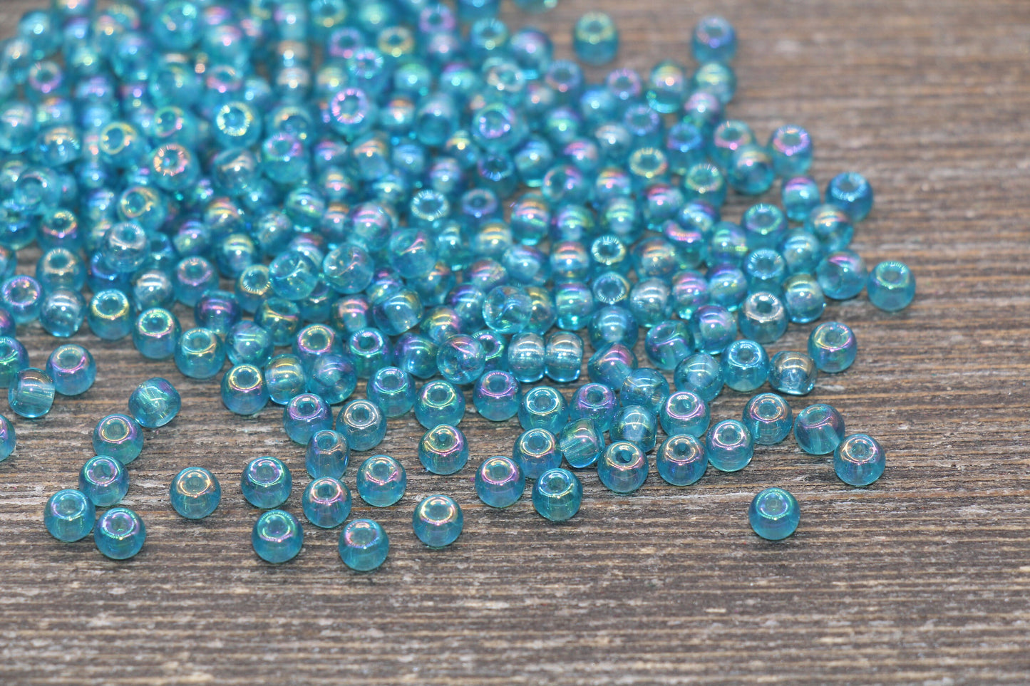 Round Transparent Iridescent Glass Beads, 4mm Glass Round Seed Beads, Blue AB Trans Seed Beads, Beading Supplies #2138