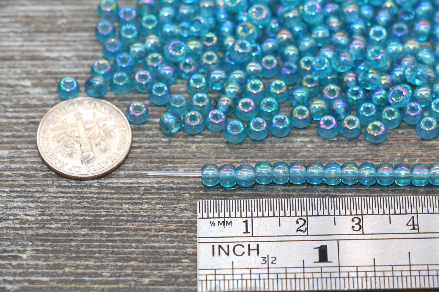 Round Transparent Iridescent Glass Beads, 4mm Glass Round Seed Beads, Blue AB Trans Seed Beads, Beading Supplies #2138