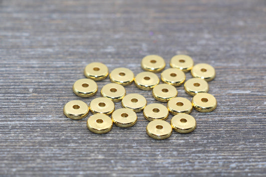 18K Color Gold Spacer Beads, Gold Disc Beads, Flat Rondelle Gold Disc, Gold Heishi Beads