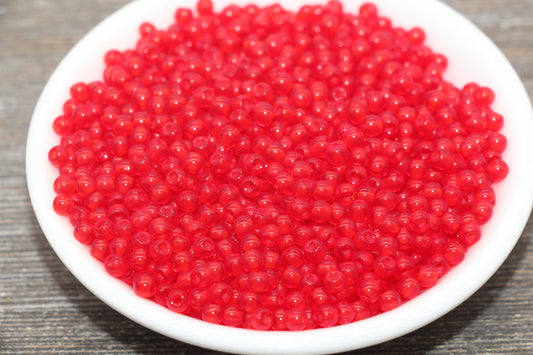Round Transparent Glass Beads, 4mm Glass Round Seed Beads, Red Trans Seed Beads, Beading Supplies #2144