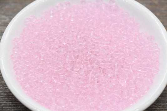 Round Transparent Glass Beads, 4mm Glass Round Seed Beads, Pink Trans Seed Beads, Beading Supplies #2149