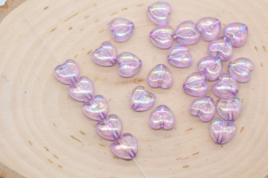 Iridescent Heart Beads, Transparent Purple Heart Beads, Purple AB Beads, Heart Shape Acrylic Beads, Bracelet Making Jewelry Finding #2198
