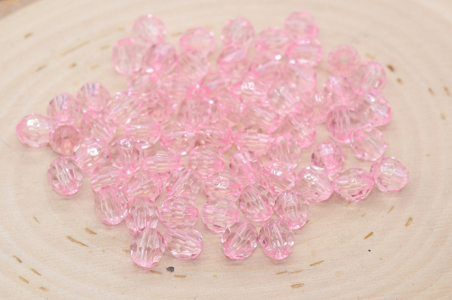 8mm Pink Transparent Faceted Beads, Hexagon Faceted Acrylic Loose Beads, Bubblegum Beads, Chunky Beads, Crystal Look Beads #2203