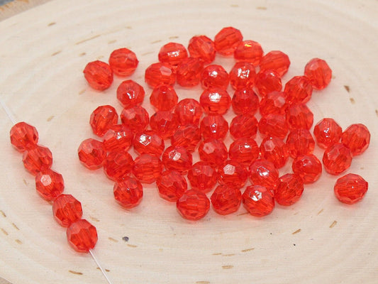 8mm Red Transparent Faceted Beads, Hexagon Faceted Acrylic Loose Beads, Bubblegum Beads, Chunky Beads, Crystal Look Beads #2204
