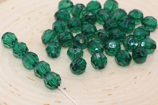 10mm Hunter Green Transparent Faceted Beads, Green Hexagon Faceted Acrylic Beads, Bubblegum Beads, Chunky Beads, Crystal Look Beads#1856