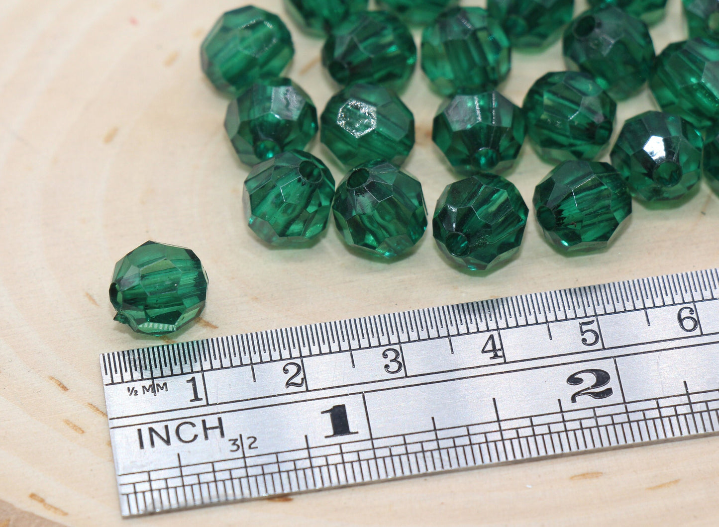 10mm Hunter Green Transparent Faceted Beads, Green Hexagon Faceted Acrylic Beads, Bubblegum Beads, Chunky Beads, Crystal Look Beads#1856