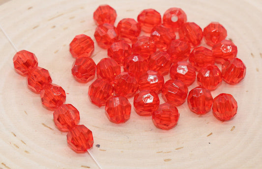 10mm Red Transparent Faceted Beads, Red Hexagon Faceted Acrylic Beads, Bubblegum Beads, Chunky Beads, Crystal Look Beads#2207