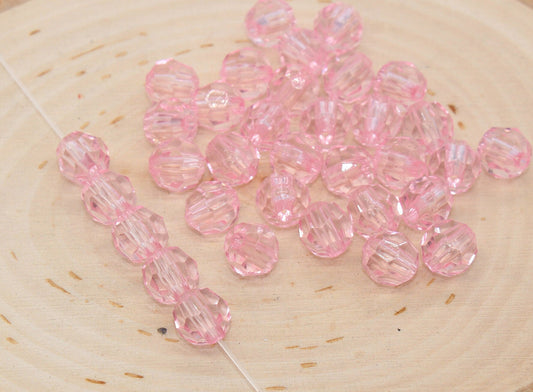 10mm Pink Transparent Faceted Beads, Pink Hexagon Faceted Acrylic Beads, Bubblegum Beads, Chunky Beads, Crystal Look Beads#2210
