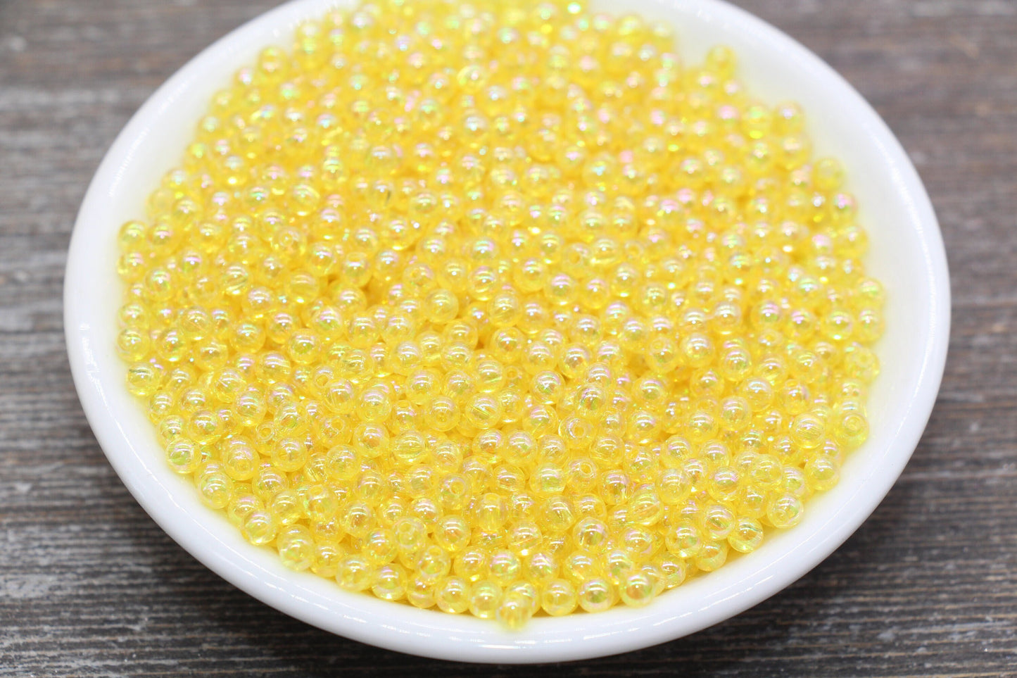 4mm Yellow AB Round Beads, Iridescent Acrylic Gumball Beads, Transparent Round Spacer Beads, Bubblegum Beads, Plastic Round Bead #2211