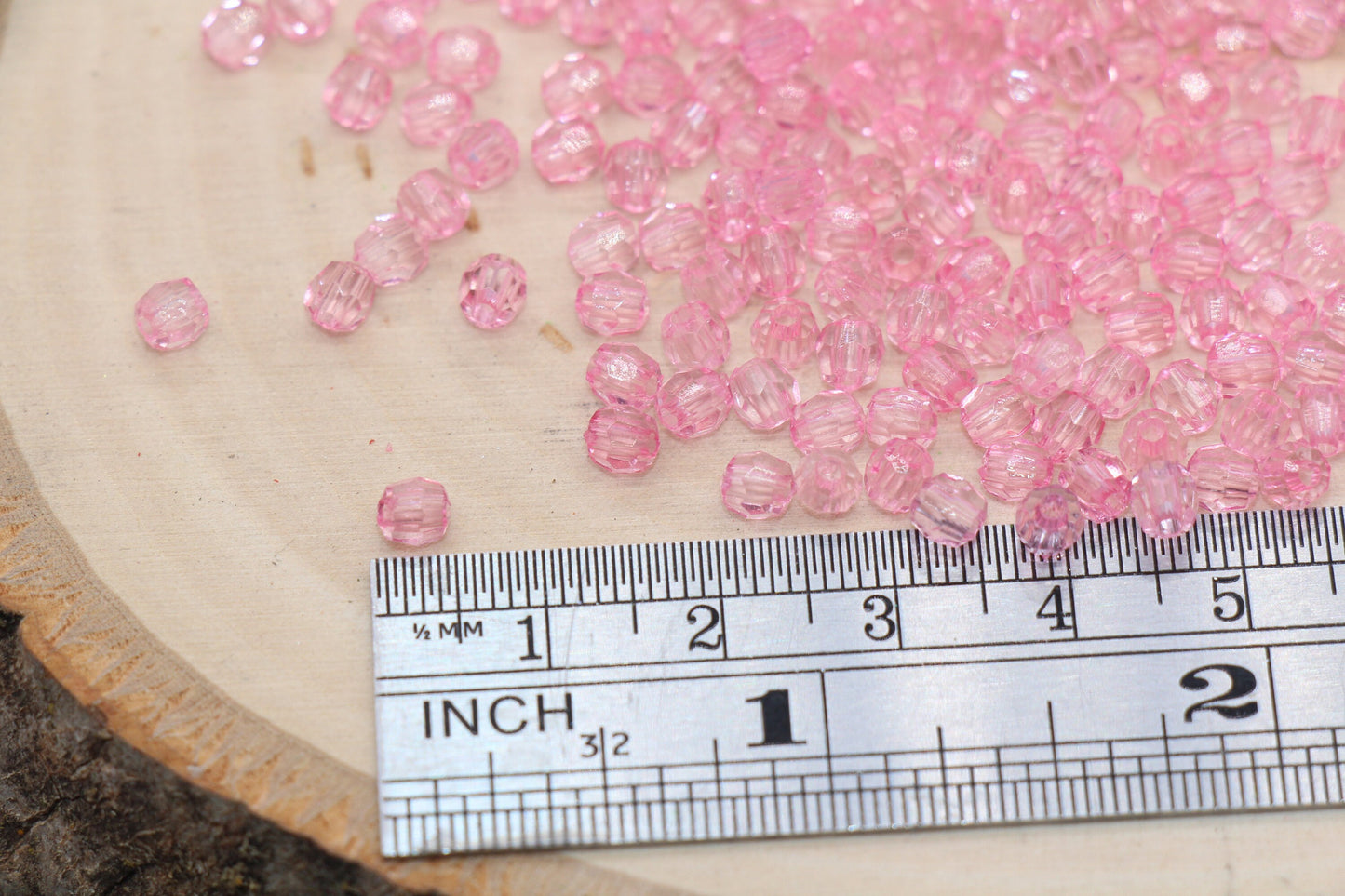 4mm Pink Faceted Beads, Transparent Faceted Acrylic Gumball Beads, Pink Faceted Spacer Beads, Bubblegum Beads #2225