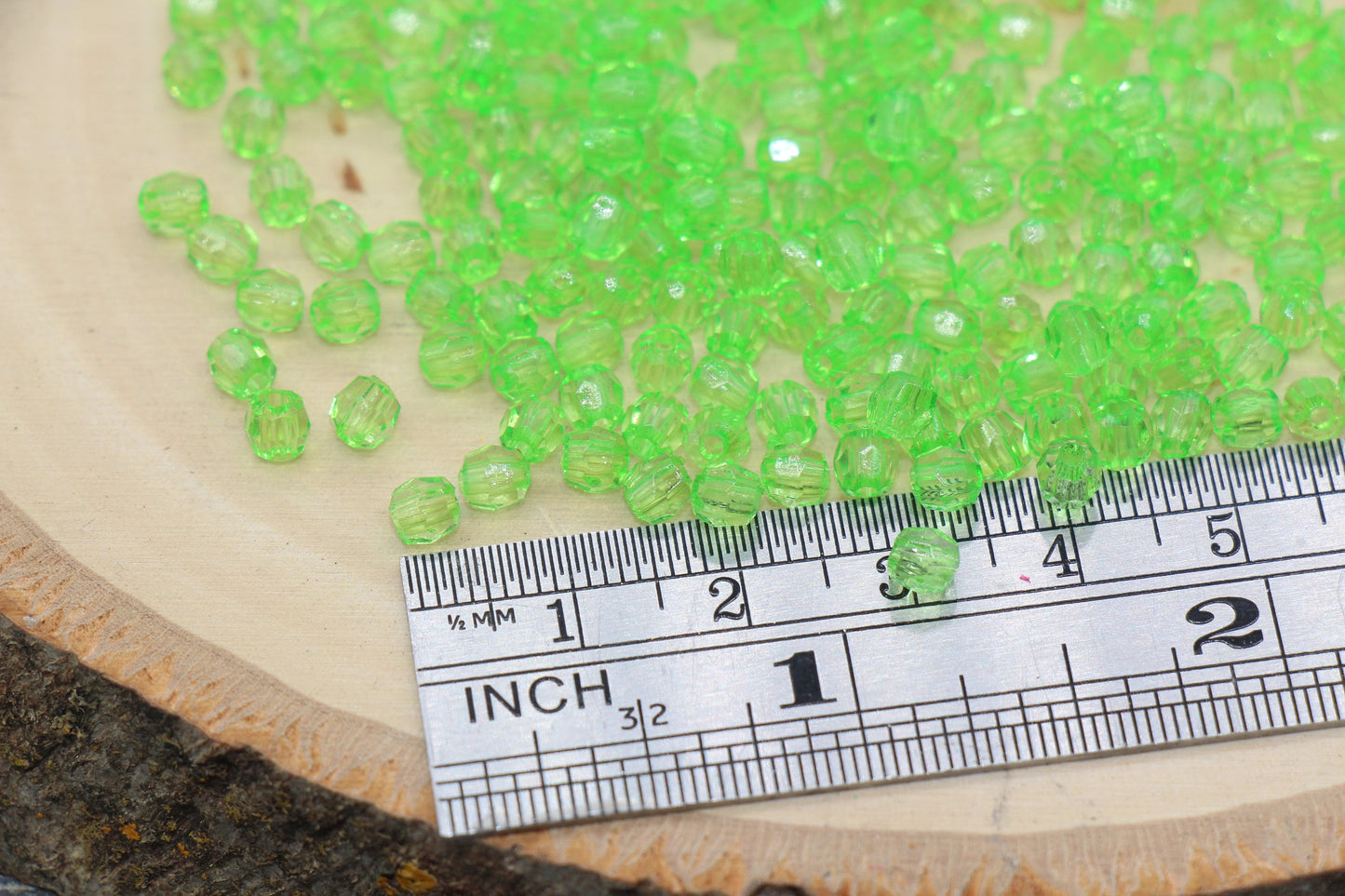 4mm Green Faceted Beads, Transparent Faceted Acrylic Gumball Beads, Green Faceted Spacer Beads, Bubblegum Beads #2228