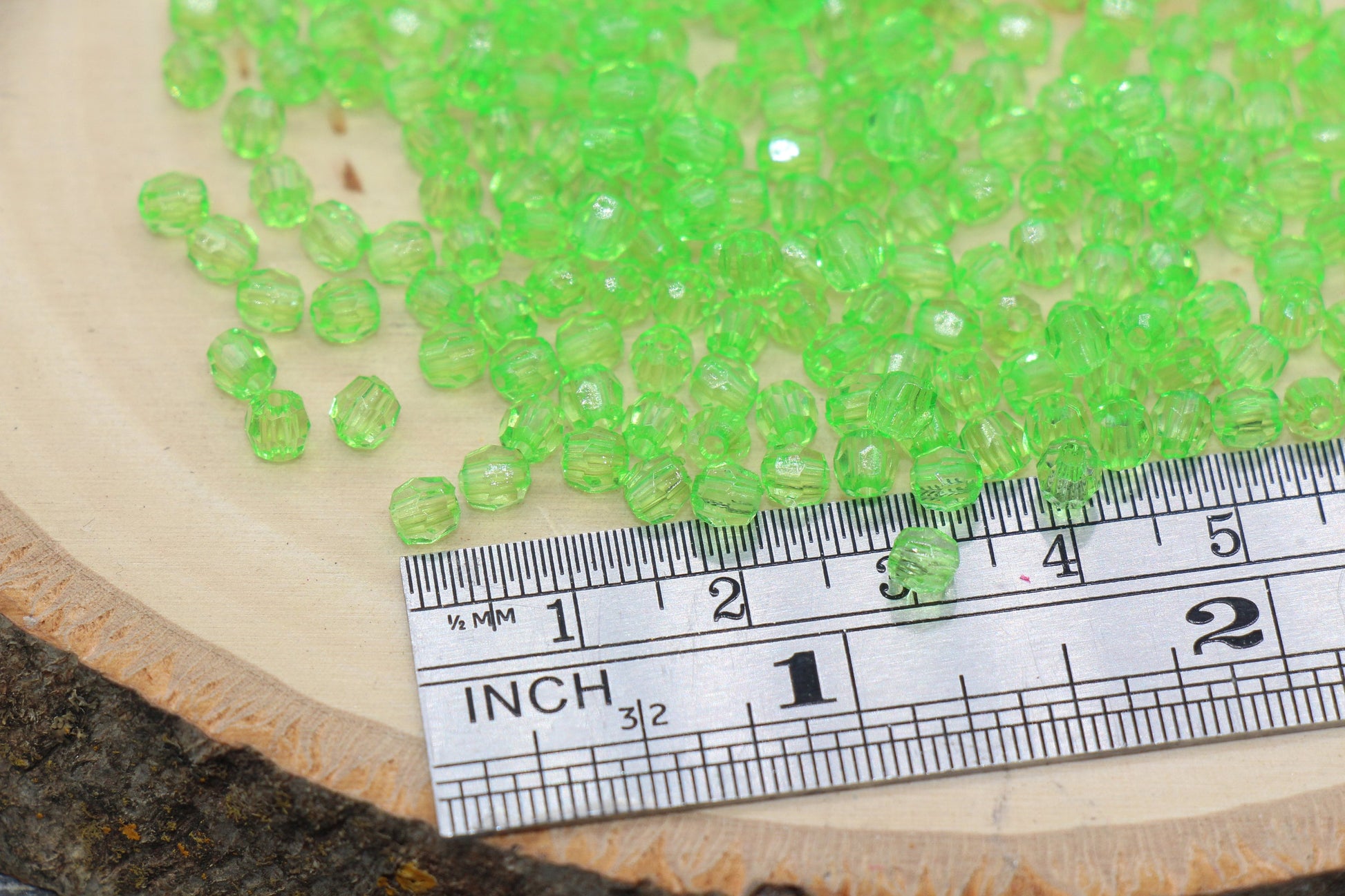 4mm Green Faceted Beads, Transparent Faceted Acrylic Gumball Beads, Green Faceted Spacer Beads, Bubblegum Beads #2228
