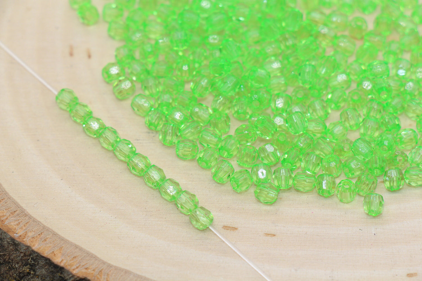 4mm Green Faceted Beads, Transparent Faceted Acrylic Gumball Beads, Green Faceted Spacer Beads, Bubblegum Beads #2228