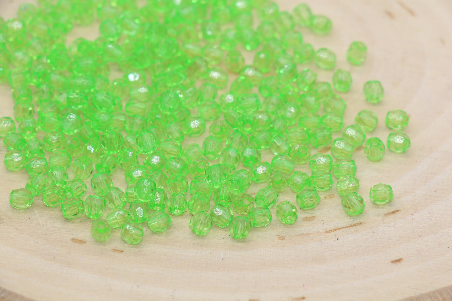 4mm Green Faceted Beads, Transparent Faceted Acrylic Gumball Beads, Green Faceted Spacer Beads, Bubblegum Beads #2228