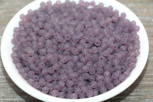 Round Matte Transparent Glass Beads, 4mm Glass Round Seed Beads, Frosted Purple Trans Seed Beads, Beading Supplies #2158