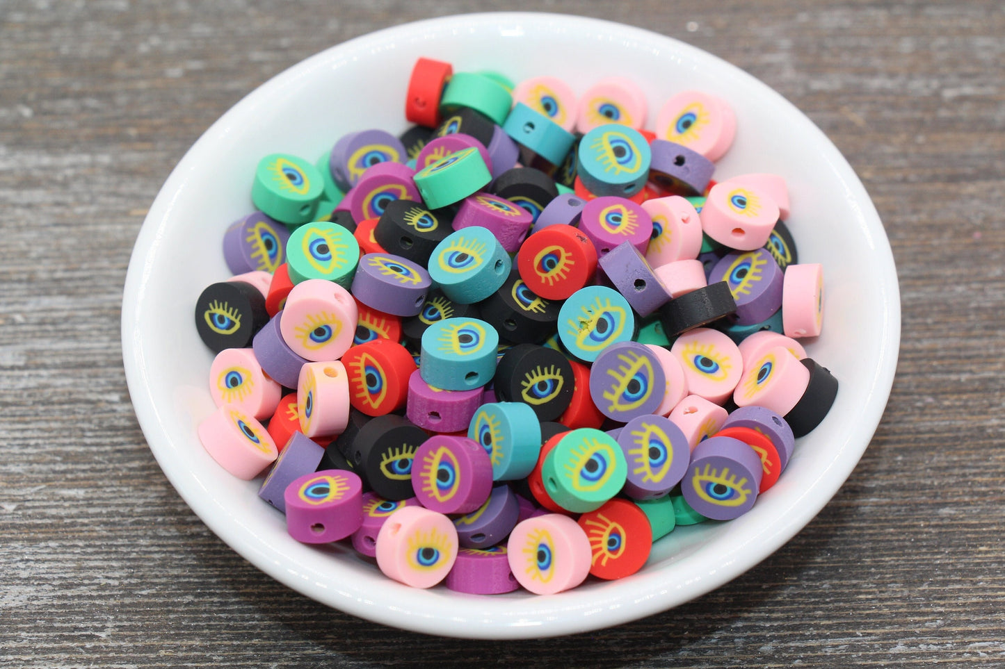 Evil Eye Polymer Clay Beads, Multicolored Evil Eye Fimo Cane Beads, Assorted Evil Eye Beads, Rainbow Evil Eye Slice Beads #64
