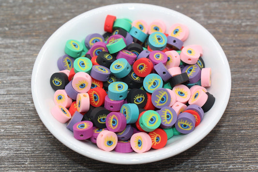 Evil Eye Polymer Clay Beads, Multicolored Evil Eye Fimo Cane Beads, Assorted Evil Eye Beads, Rainbow Evil Eye Slice Beads #64
