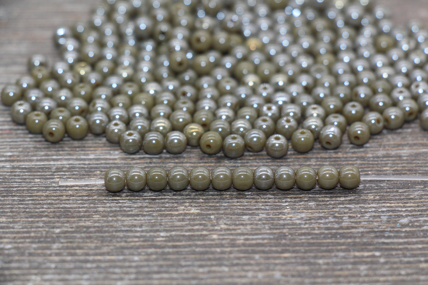 Round Olive Green Glossy Glass Beads, 4mm Glass Round Seed Beads, Glossy Olive Green Opaque Seed Beads, Beading Supplies #2183