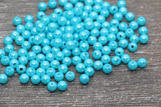 6mm Blue Faux Pearl Beads, Faux Pearl Gumball Beads, Imitation Pearl Beads, Chunky Beads, Smooth Plastic Round Beads #2244