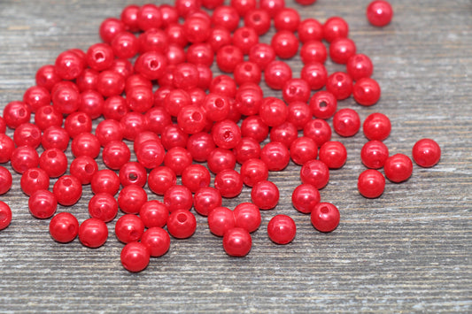6mm Red Faux Pearl Beads, Faux Pearl Gumball Beads, Imitation Pearl Beads, Chunky Beads, Smooth Plastic Round Beads #2245