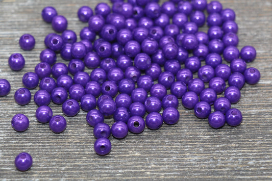 6mm Purple Faux Pearl Beads, Faux Pearl Gumball Beads, Imitation Pearl Beads, Chunky Beads, Smooth Plastic Round Beads #2246