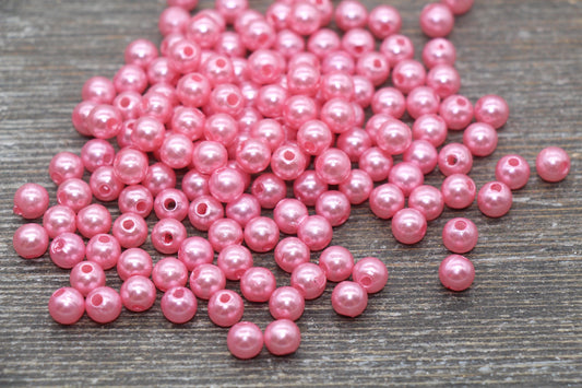 6mm Pink Faux Pearl Beads, Faux Pearl Gumball Beads, Imitation Pearl Beads, Chunky Beads, Smooth Plastic Round Beads #2247