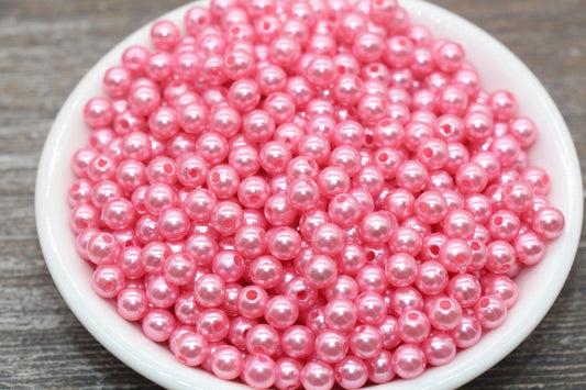 6mm Pink Faux Pearl Beads, Faux Pearl Gumball Beads, Imitation Pearl Beads, Chunky Beads, Smooth Plastic Round Beads #2247